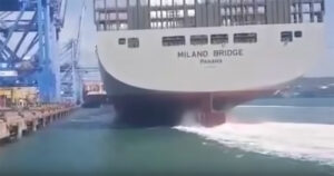 portacontainer contro una gru banchina