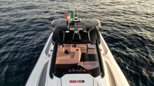 Mar-Co Salone Genova E-Motion 36 T-Top front view