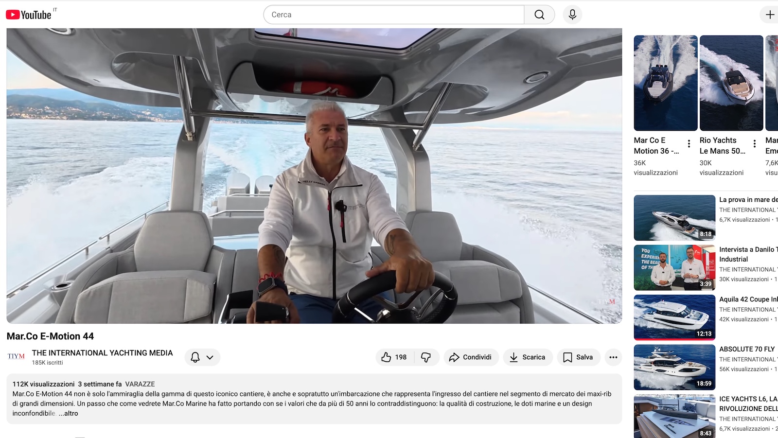 Canale YouTube The International Yachting Media esempio